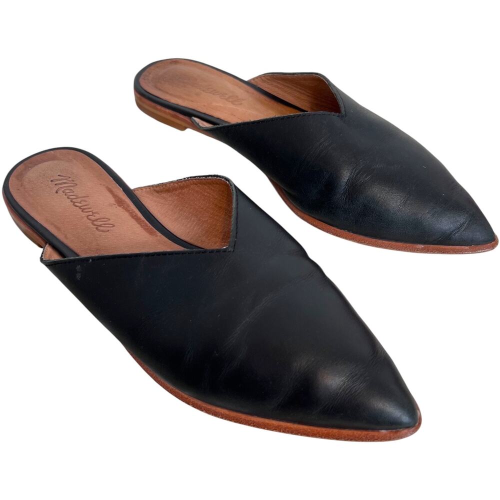 Madewell Emilia Mule Flats in Black Leather Pointed Toe Slide Slip-On W's Size 7 - Picture 5 of 9